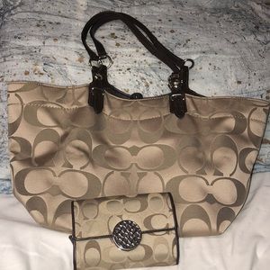 Tan Coach bag and matching wallet, lightly used